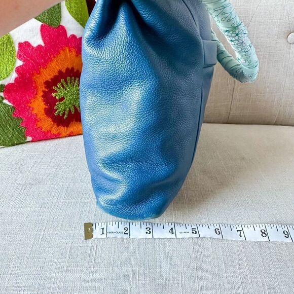 Kate Spade Blue Leather Hobo Shoulder Handbag Purse Custom Silk Wrap Strap - Picture 6 of 14